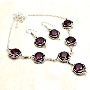 New simulated amethyst set in sterling silver necklace and earrings